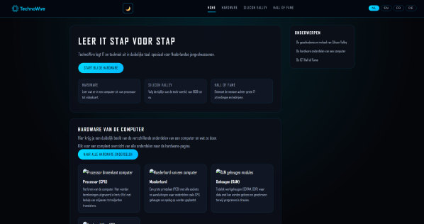 Screenshot van de TechnoWire website